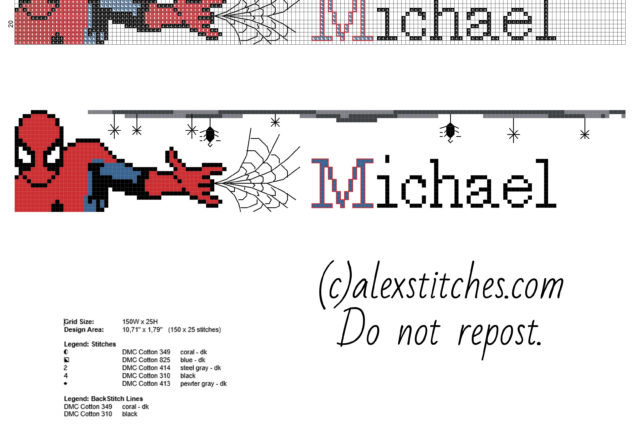 Cross stitch male baby name Michael free pcstitch download