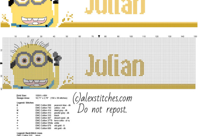 Cross stitch name Julian with Despicable Me Minions free download