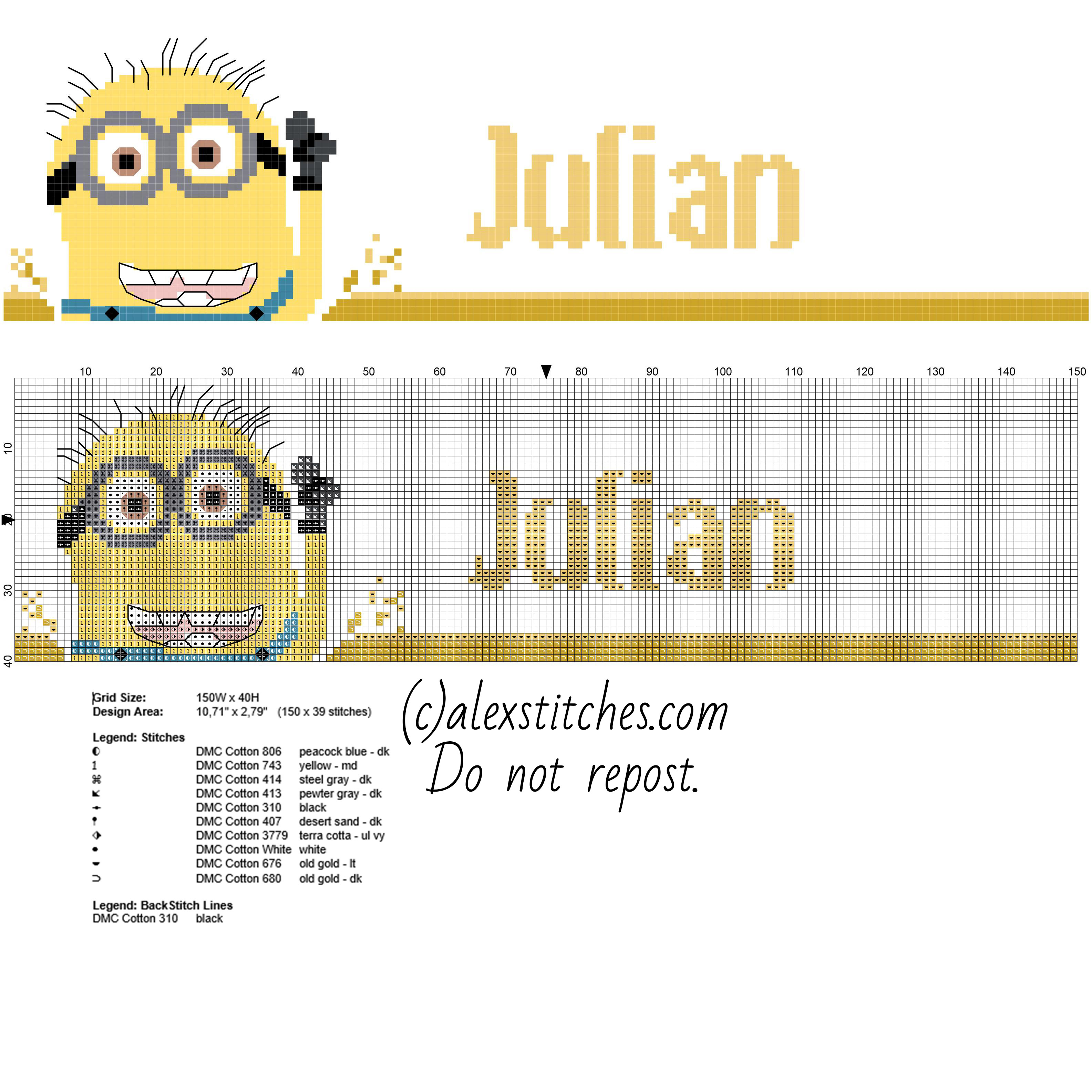 Cross stitch name Julian with Despicable Me Minions free download