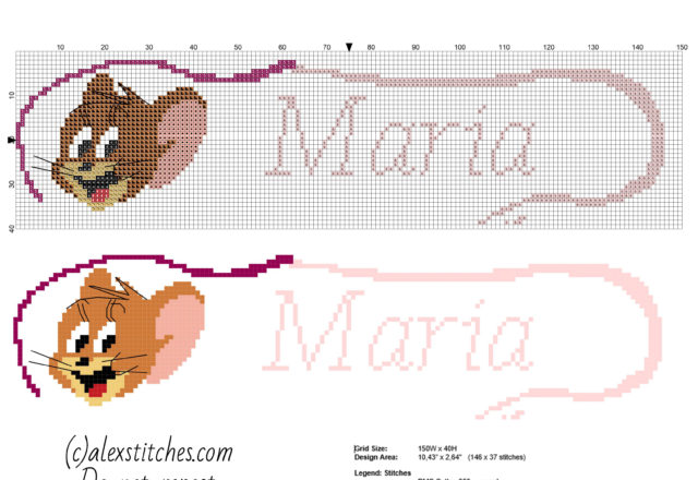 Cross stitch name Maria with Jerry from Tom and Jerry cartoon