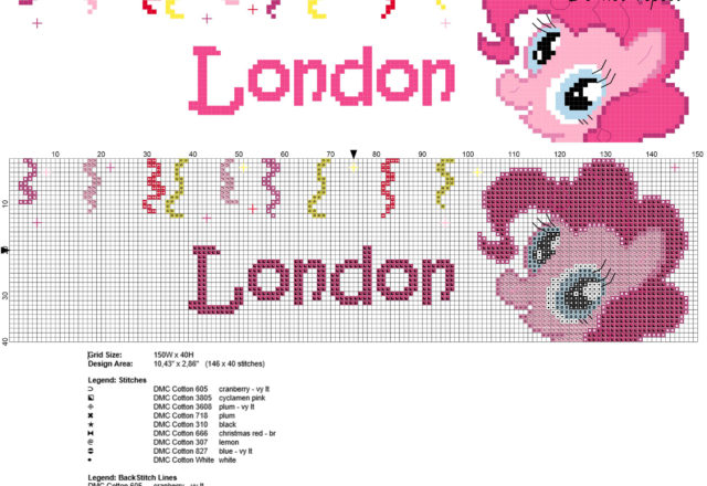 Cross stitch name with My Little Pony Pinkie Pie London free download