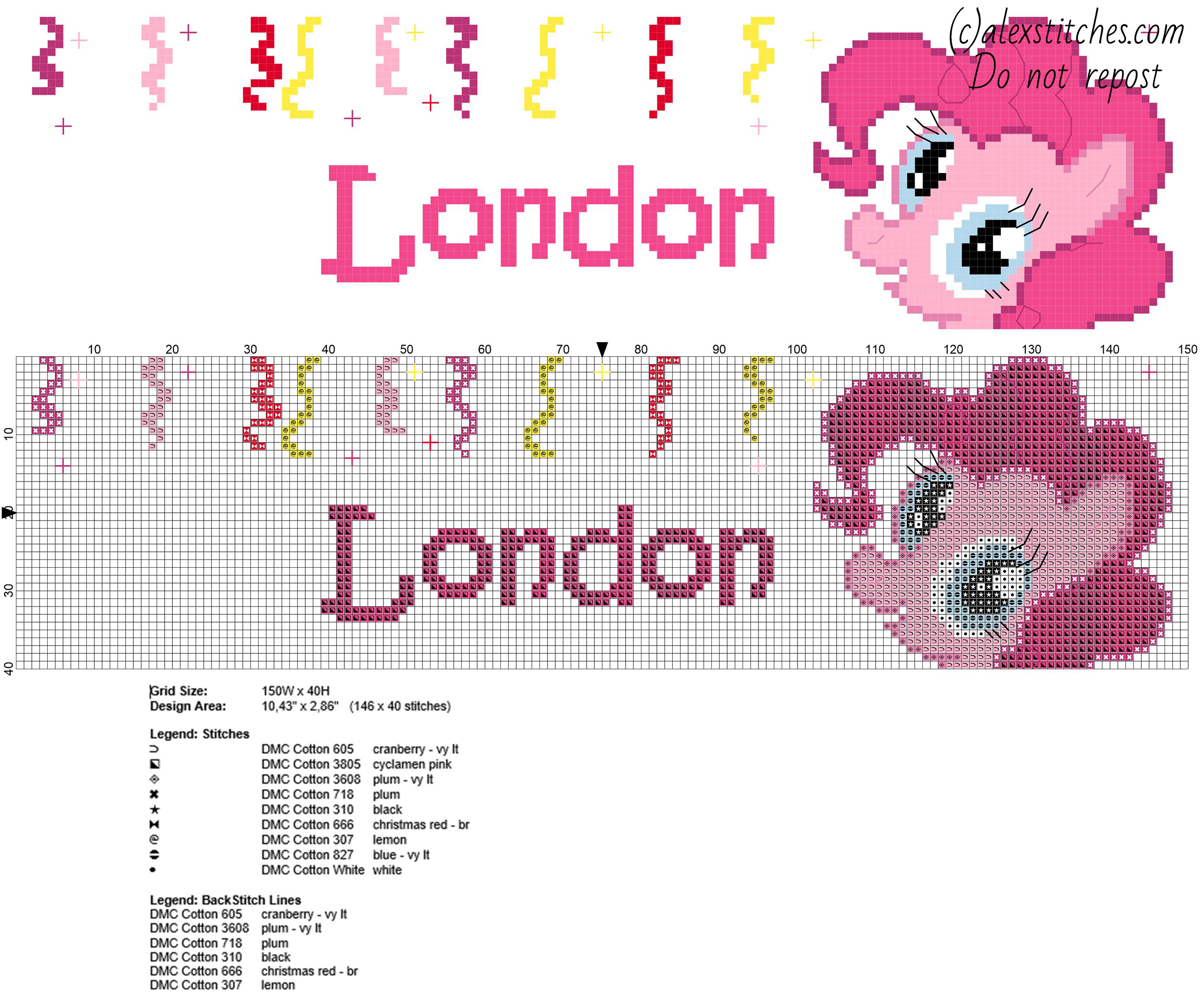 Cross stitch name with My Little Pony Pinkie Pie London free download