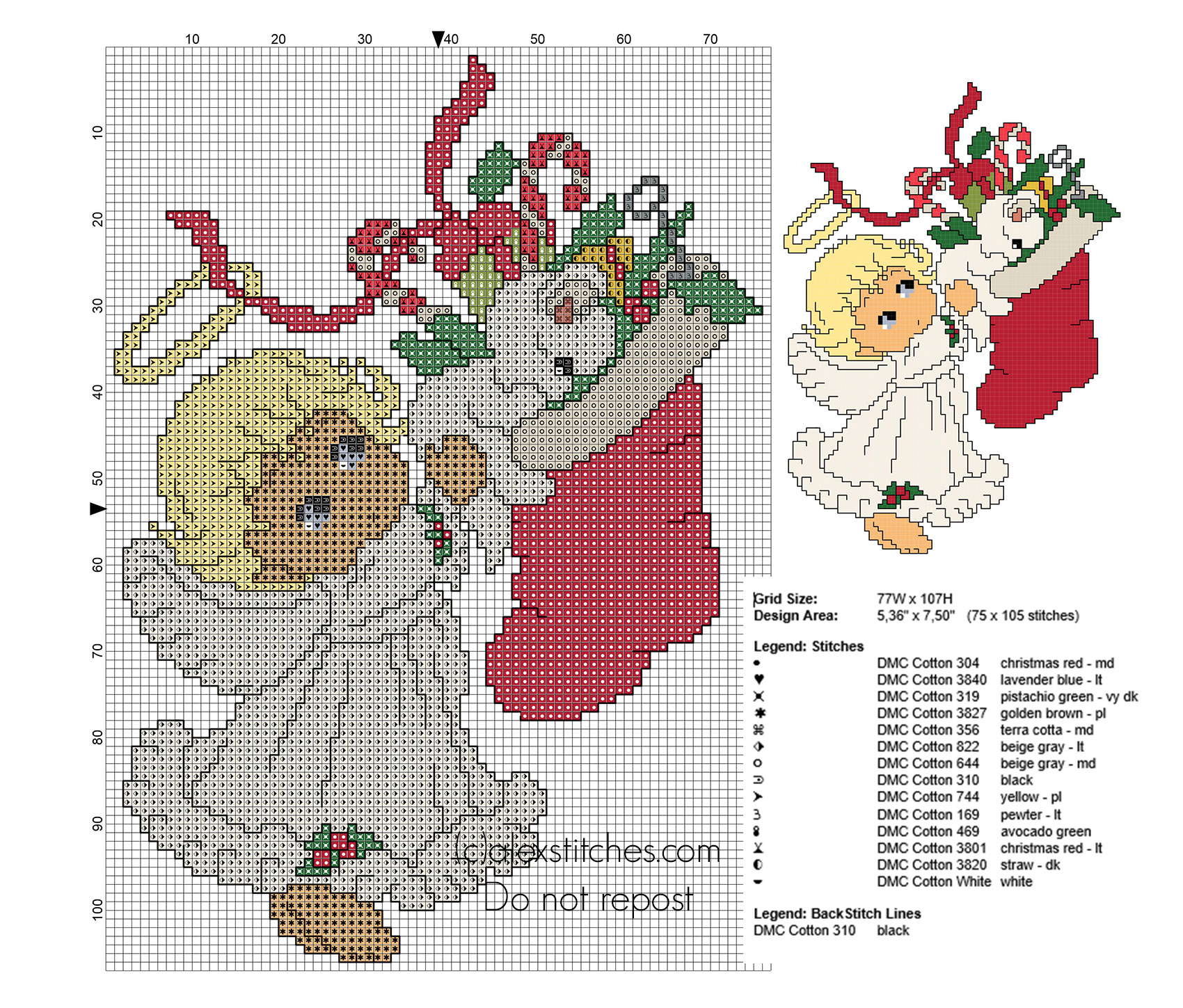 Cross stitch pattern Christmas baby Angel with white cat