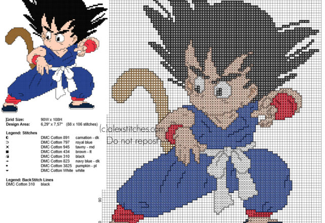 Cross stitch pattern Goku Kid from Dragon Ball 1 anime