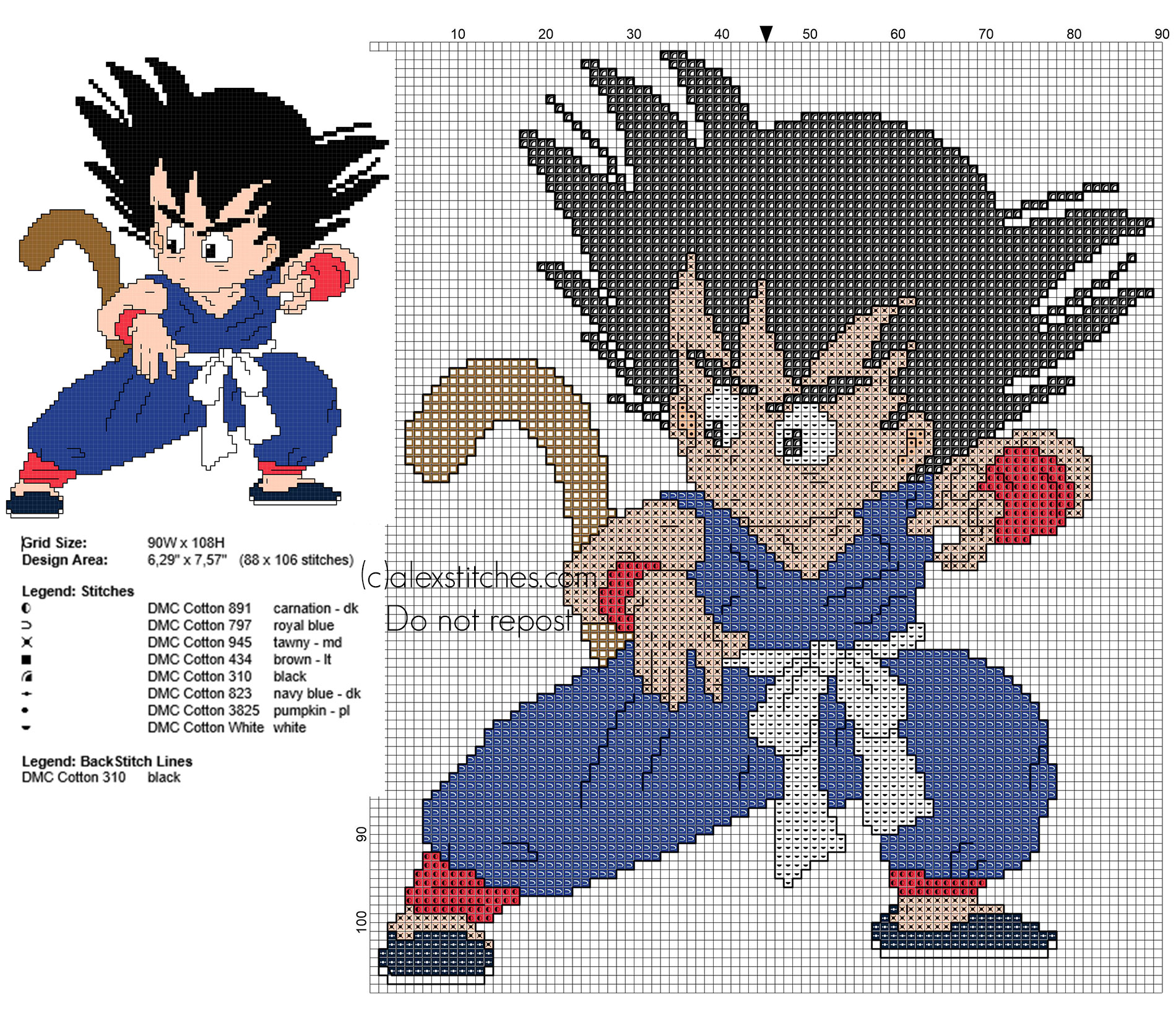 Cross stitch pattern Goku Kid from Dragon Ball 1 anime