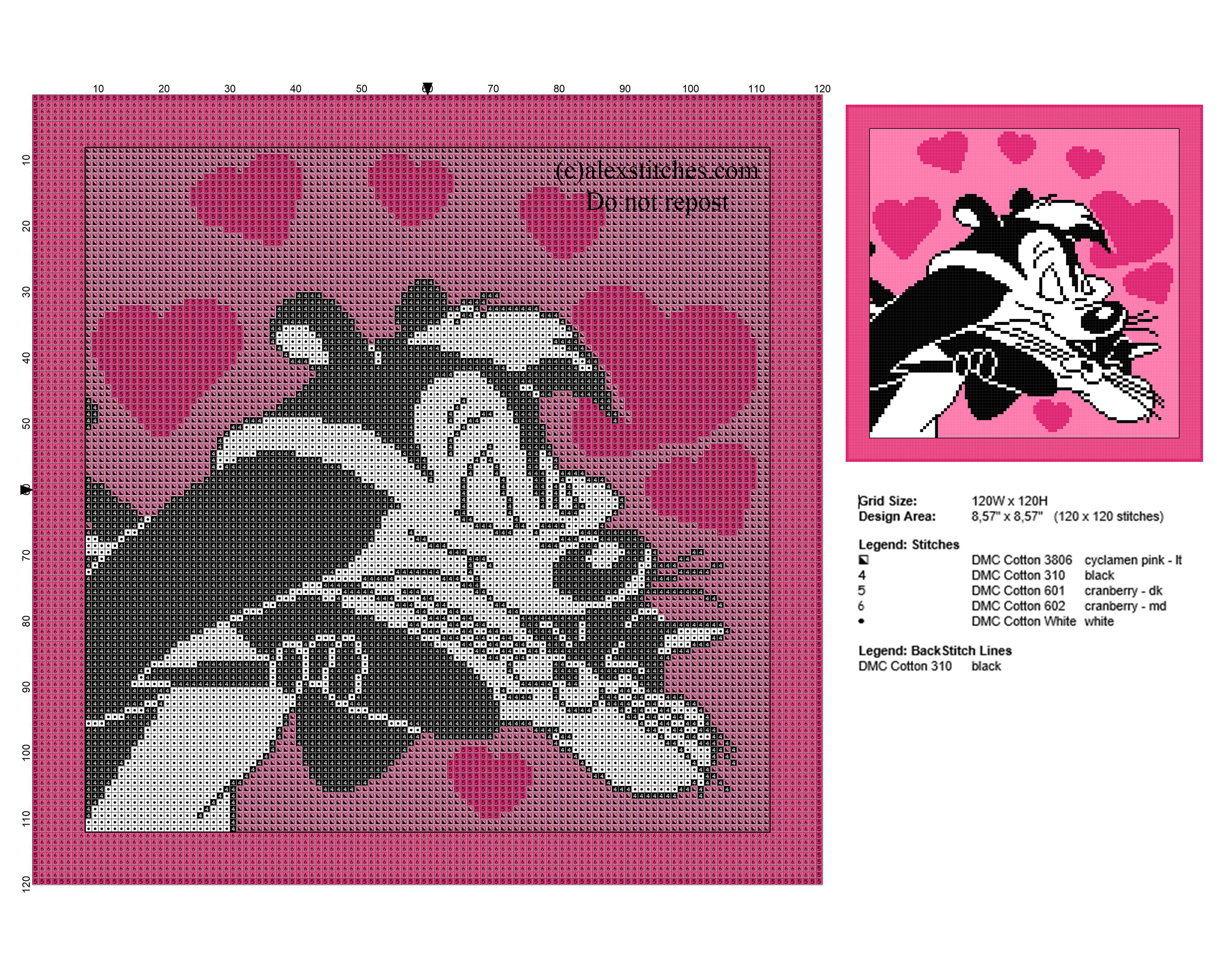 Cross stitch pattern Pepé Le Pew and Penelope Cat Looney Tunes Valentine’ s Day