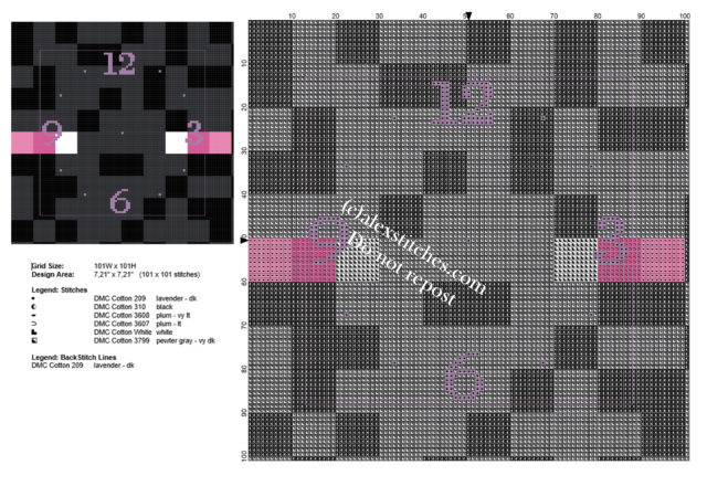 Cross stitch pattern clock with Minecraft Enderman free download