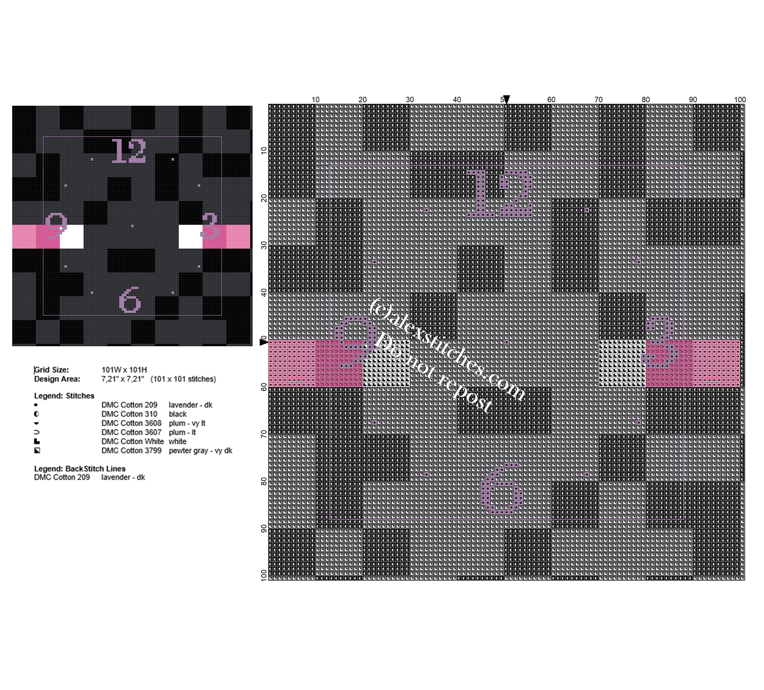 Cross stitch pattern clock with Minecraft Enderman free download