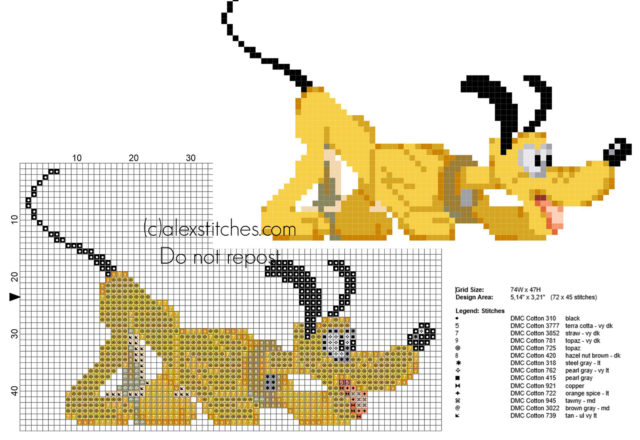 Cross stitch pattern small vintage Disney Pluto videogames 16 bit