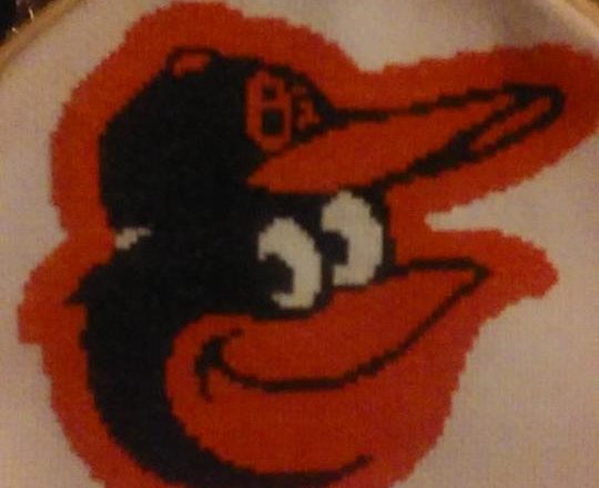 Cross stitch work photo Baltimore Orioles MLB by Facebook Fan BrentandCarey Paschal