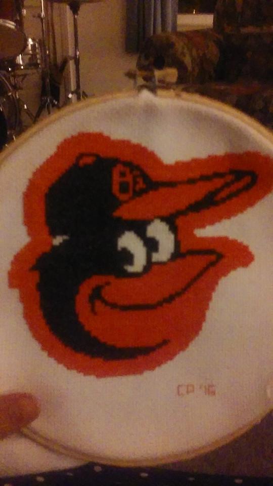 Cross stitch work photo Baltimore Orioles MLB by Facebook Fan BrentandCarey Paschal