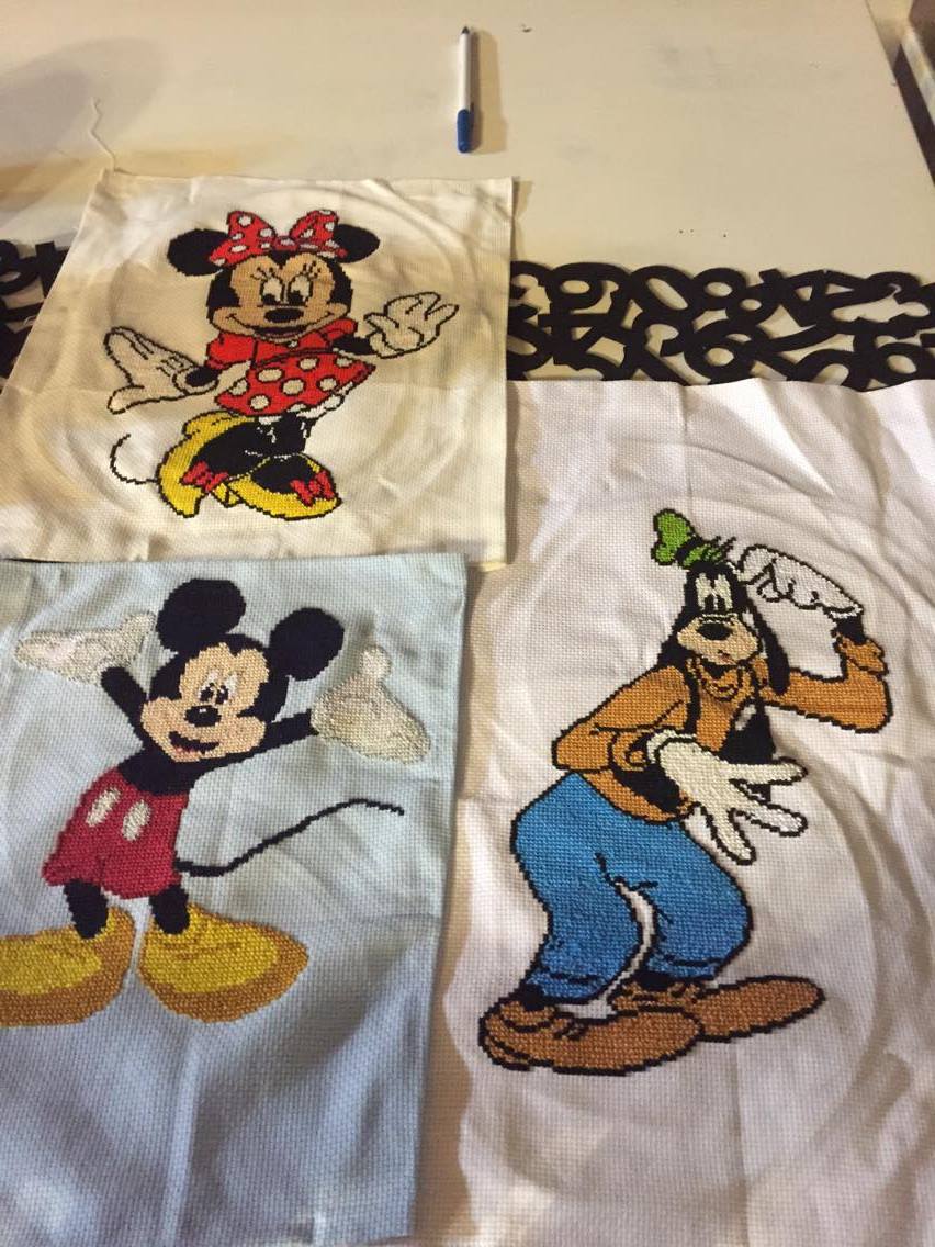 Cross stitch work photo Disney Minnie Mickey and Goofy by Facebook Fan Sonya Sipthorp