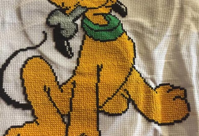 Cross stitch work photo Disney Pluto by Facebook Fan Sonya Sipthorp