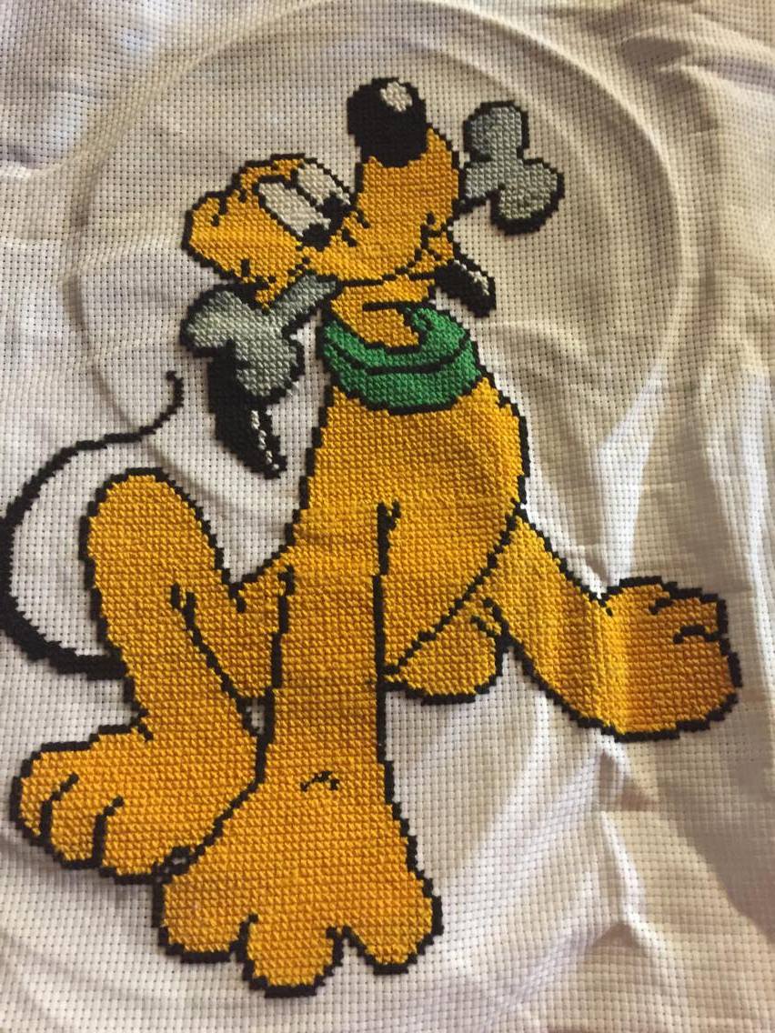 Cross stitch work photo Disney Pluto by Facebook Fan Sonya Sipthorp