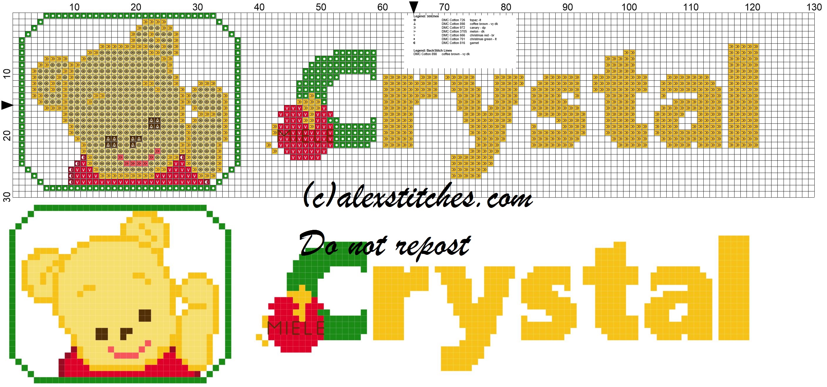 Crystal name with Baby winnie the pooh free cross stitches pattern