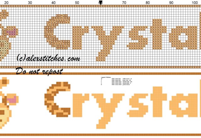 Crystal name with giraffe cross stitch pattern