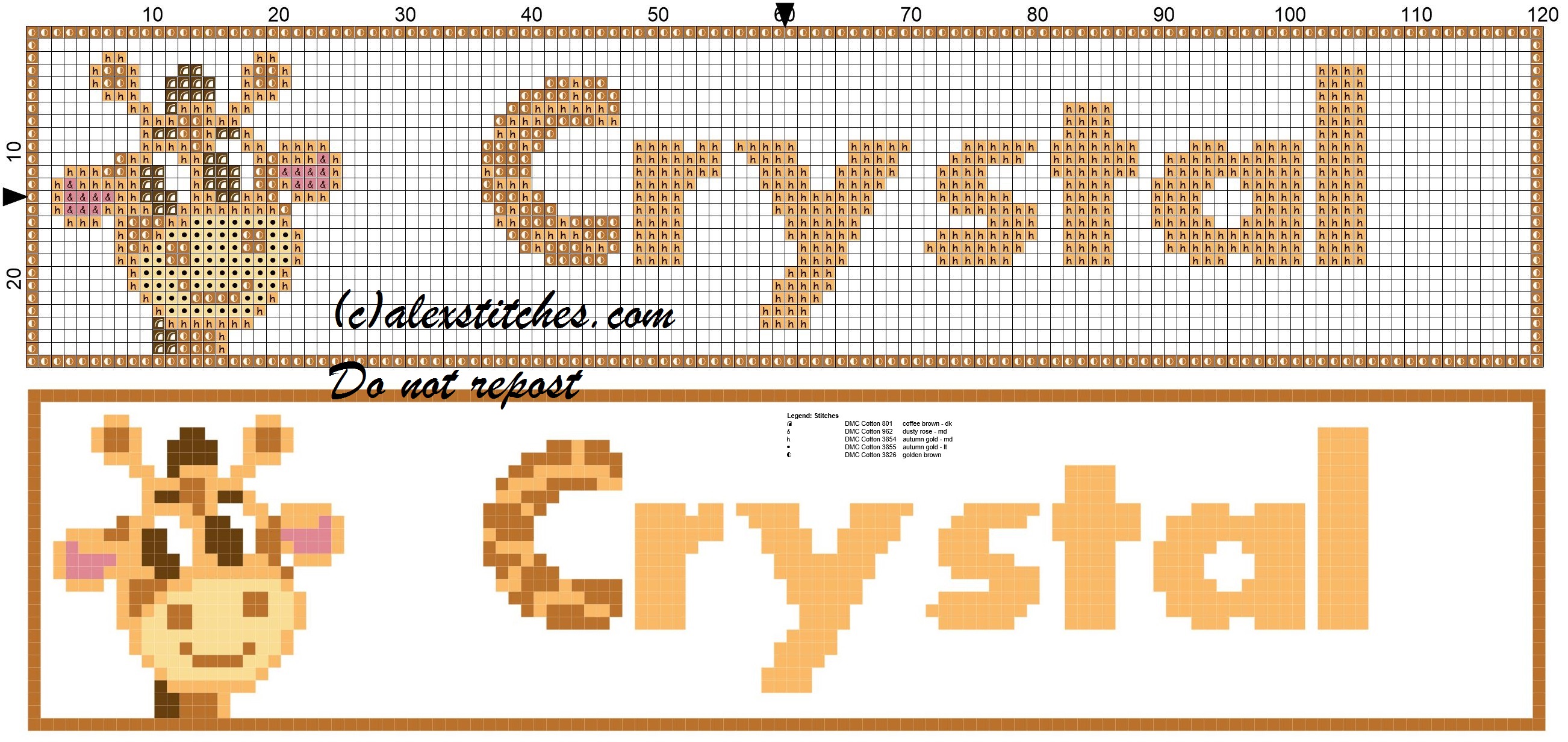 Crystal name with giraffe cross stitch pattern