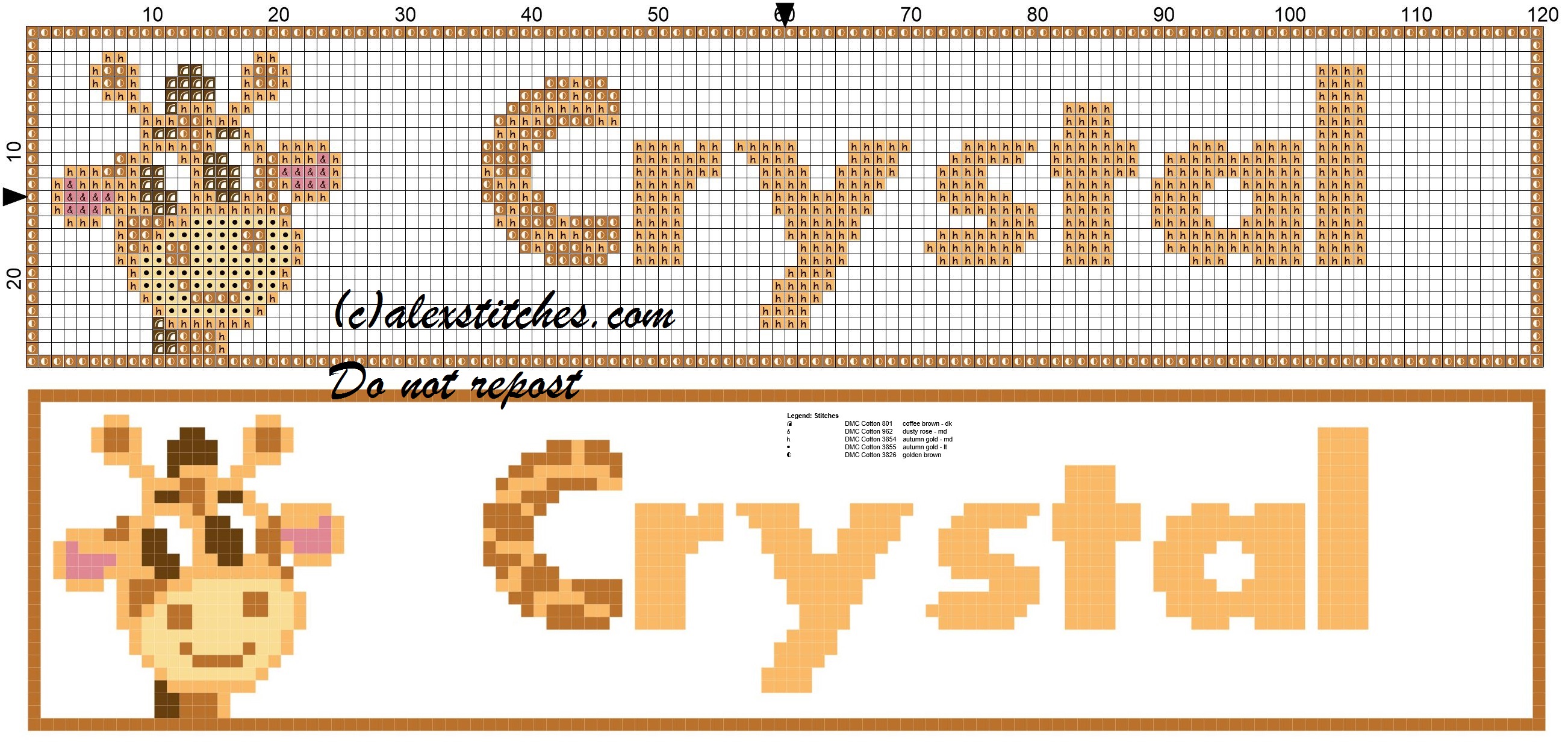 Crystal name with giraffe cross stitch pattern