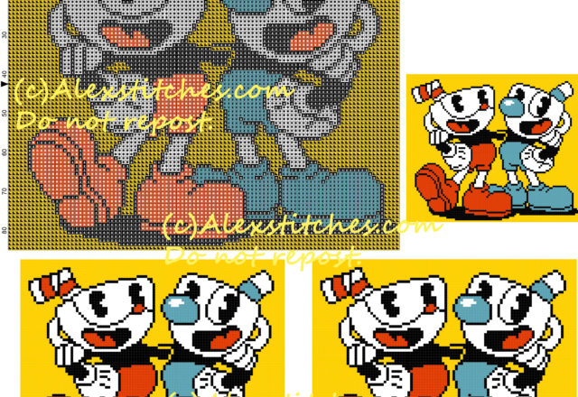 Cuphead cross stitch pattern 100x85 5 colors