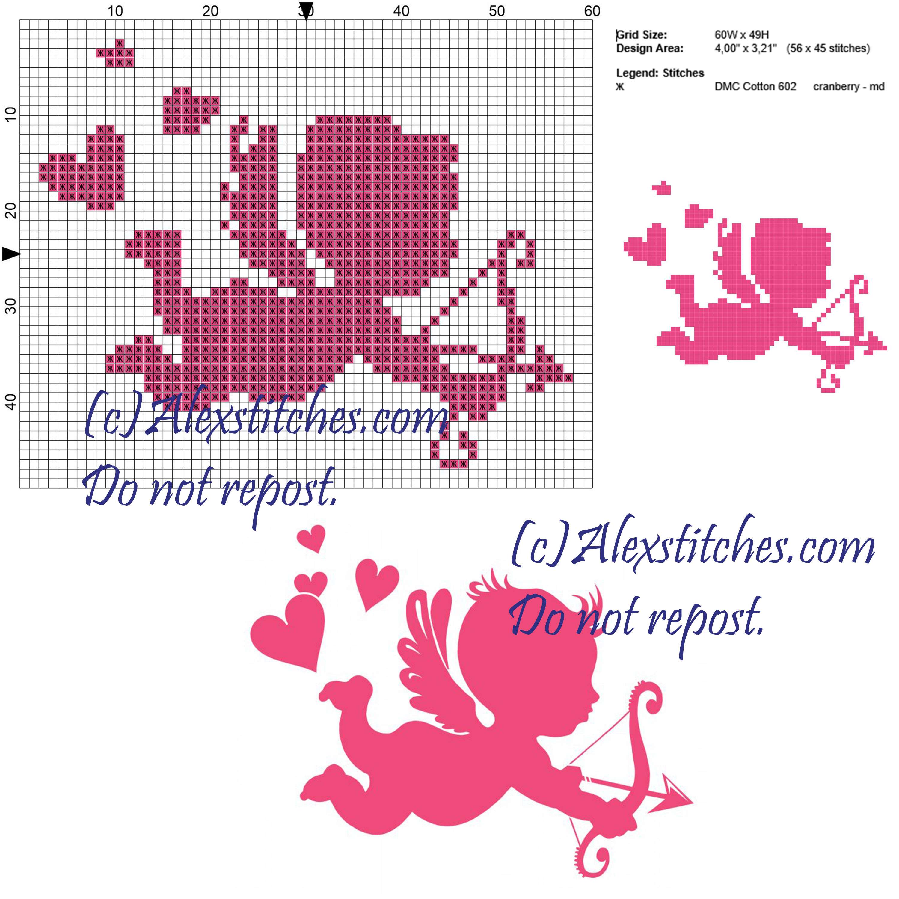 Cupid free cross stitch pattern 60x49 1 color