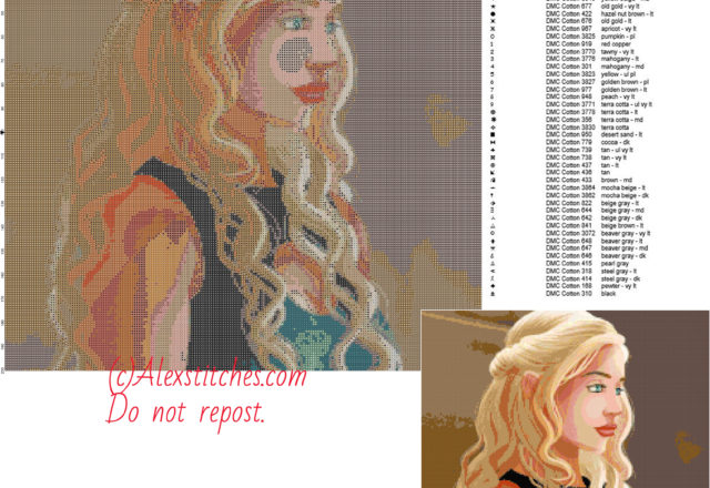 Daenerys (Game of Thrones) free cross stitch pattern 200x200 50 colors