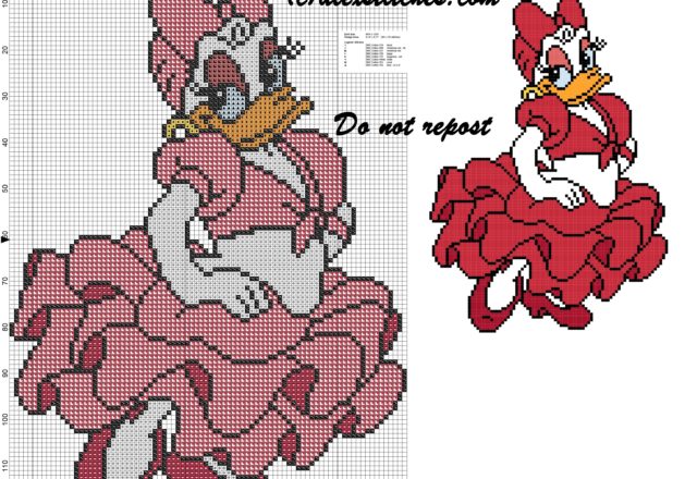 Daisy Duck dressed as Spanish free cross stitch pattern