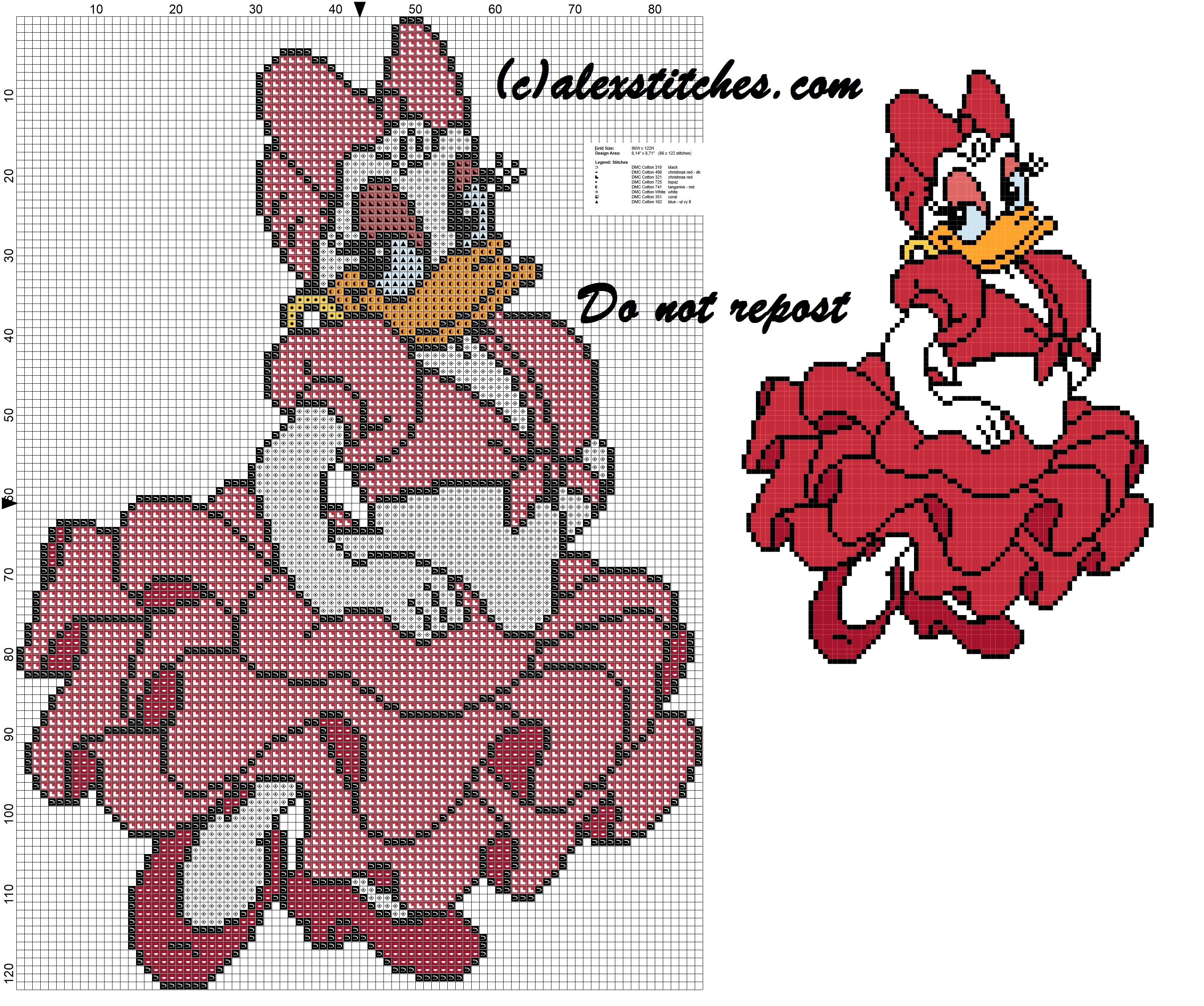 Daisy Duck dressed as Spanish free cross stitch pattern