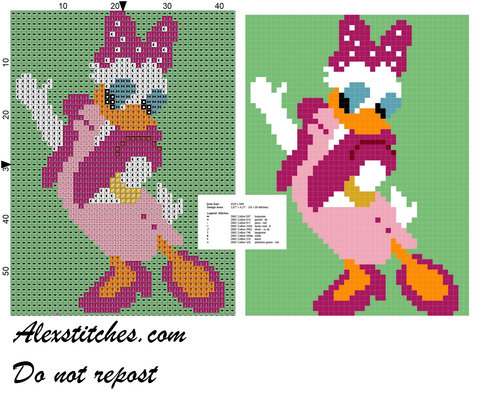Daisy Duck dressed evening cross stitch pattern