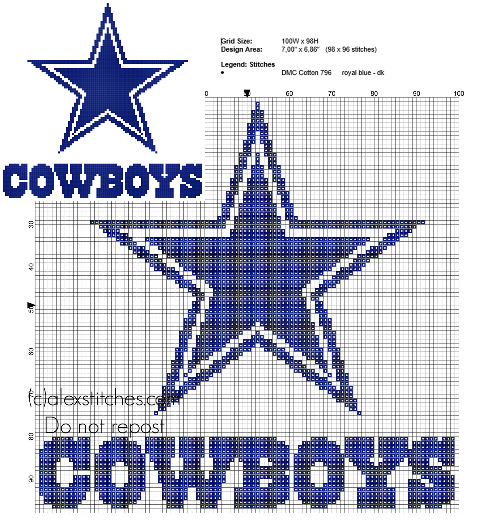 Dallas Cowboys NFL National Football League team logo free cross stitch pattern