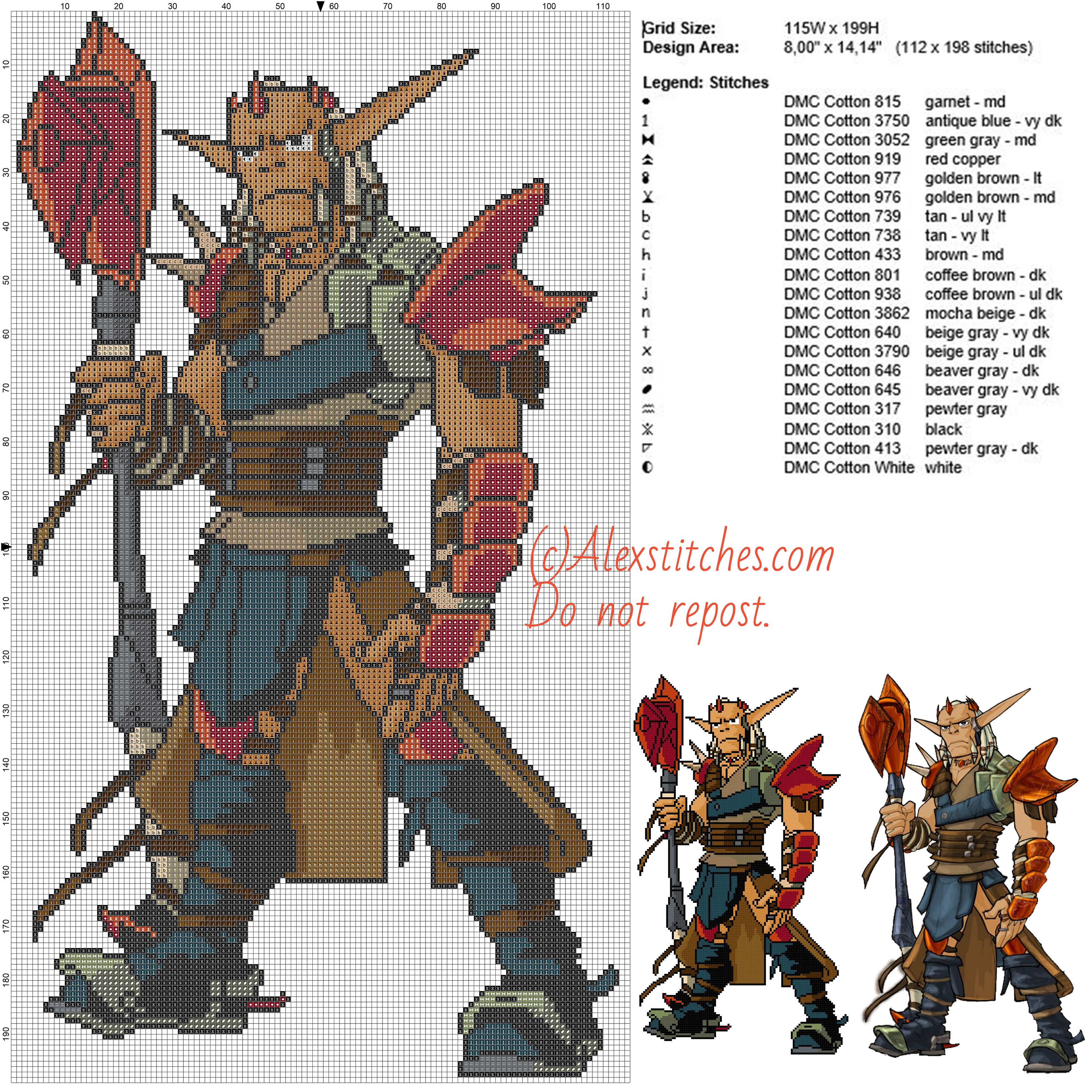 Damas (Jak and Daxter) free cross stitch pattern 115x199 20 colors