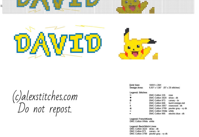 David cross stitch baby male name with Pokemon Pikachu and font Pokemon free download baby bib idea