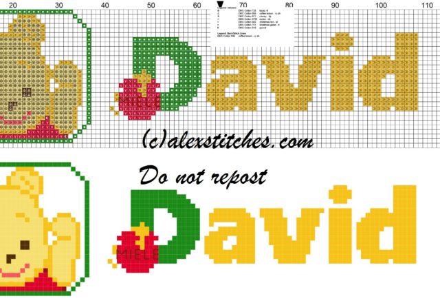 David name with Baby winnie the pooh free cross stitches pattern