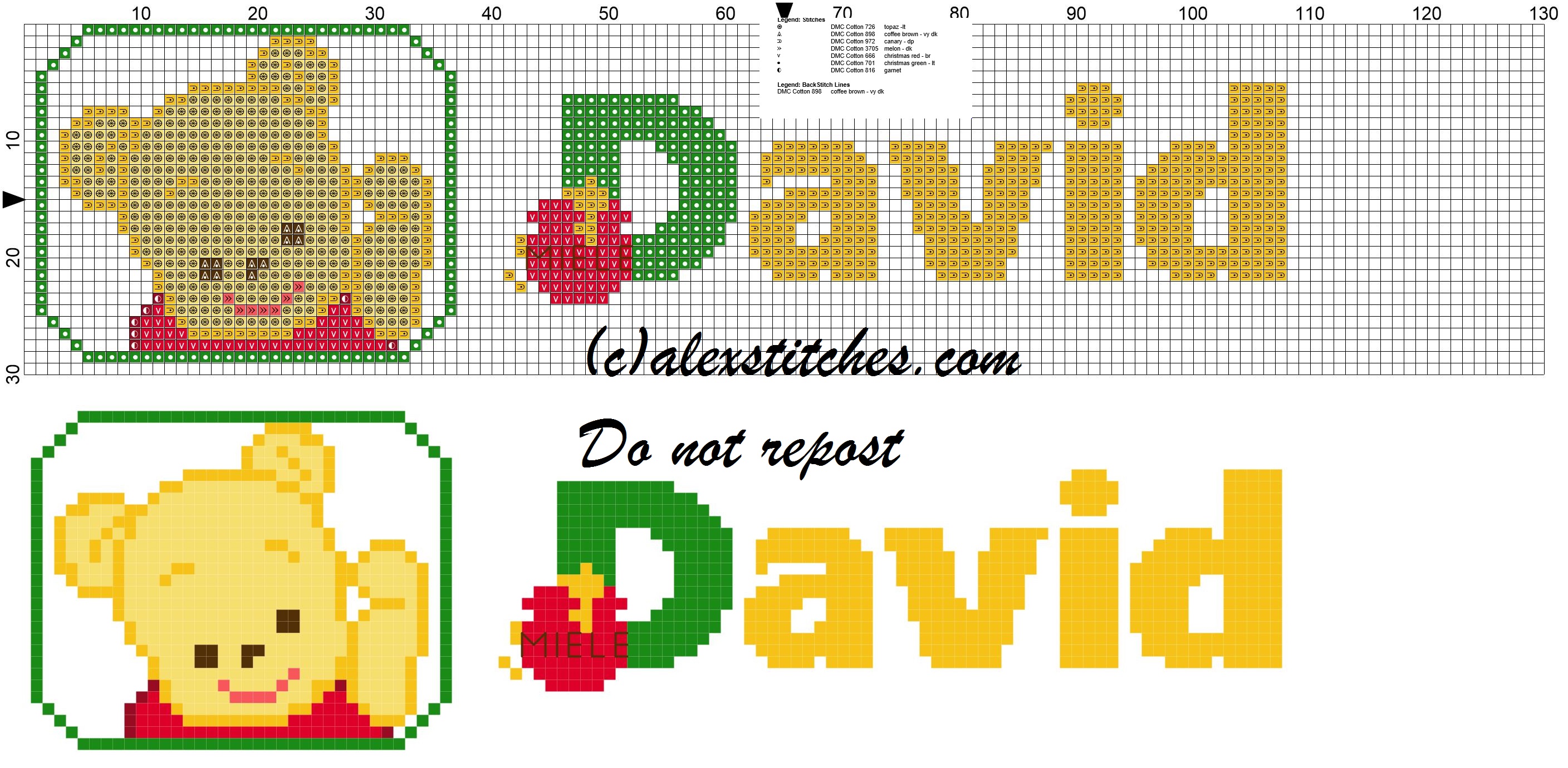 David name with Baby winnie the pooh free cross stitches pattern