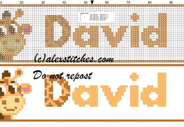 David name with giraffe cross stitch pattern