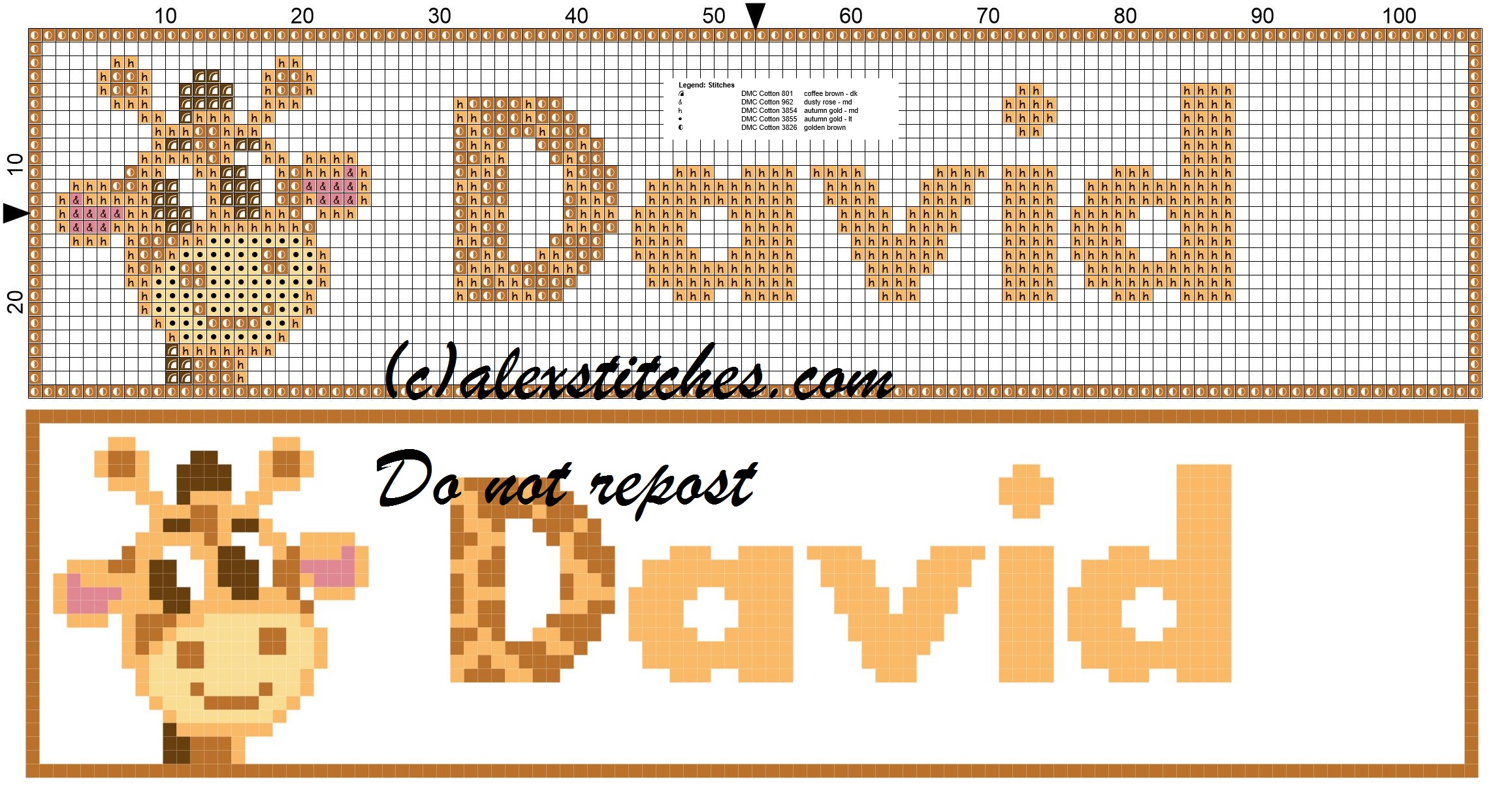 David name with giraffe cross stitch pattern