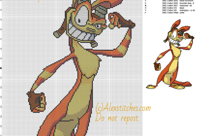 Daxter (Jak and Daxter) free cross stitch pattern 142x200 14 colors