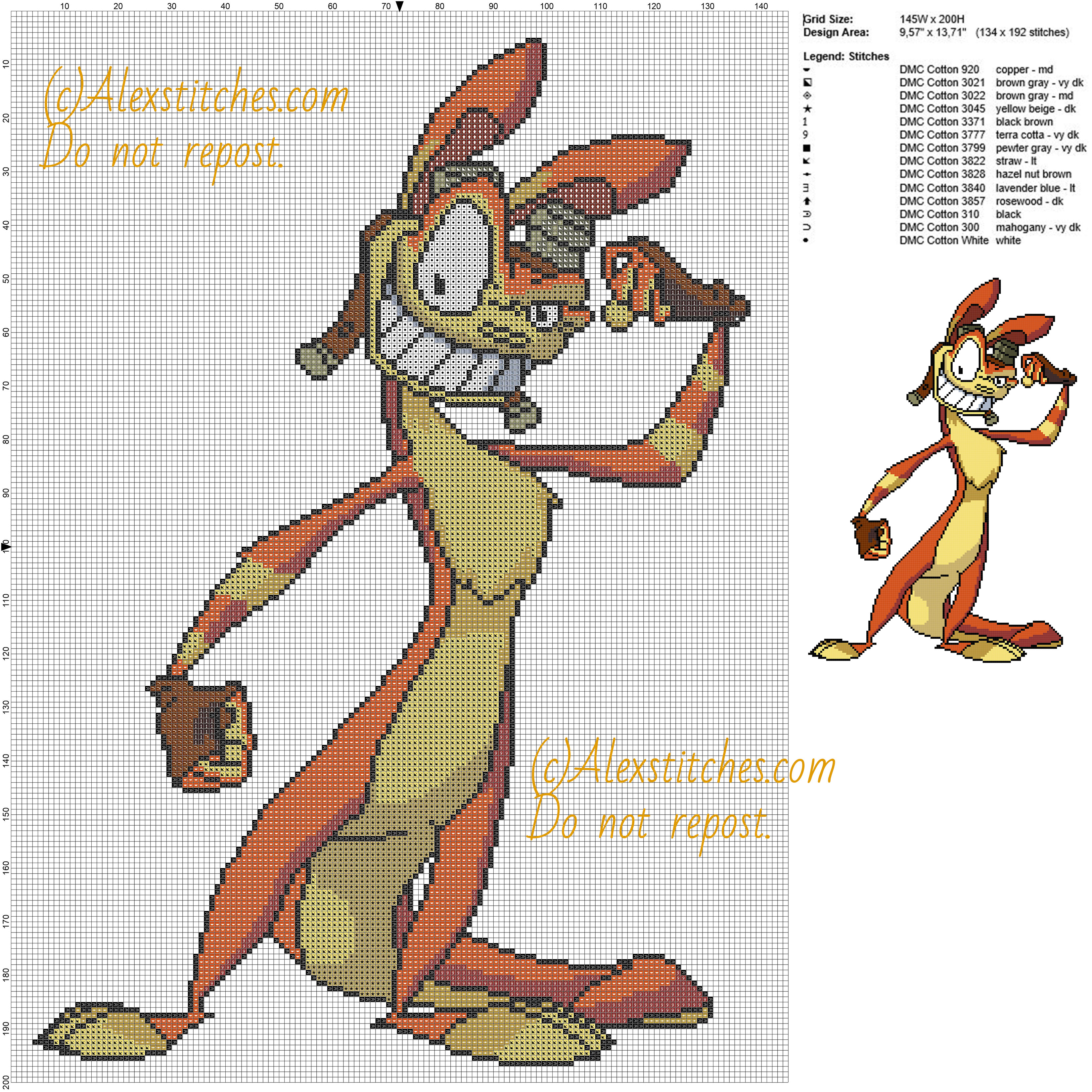 Daxter (Jak and Daxter) free cross stitch pattern 142x200 14 colors