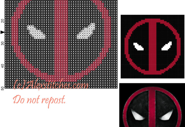 Deadpool symbol free cross stitch pattern 50x50 3 colors