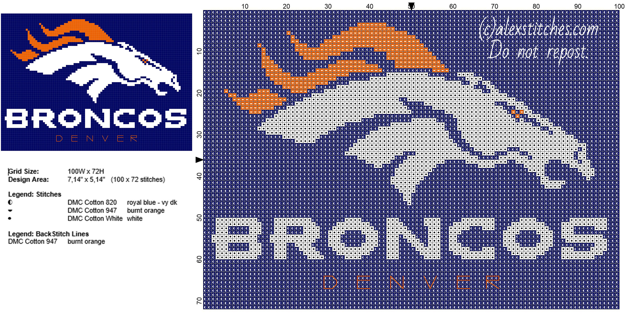 Denver Broncos NFL National Football League Team logo free cross stitch pattern