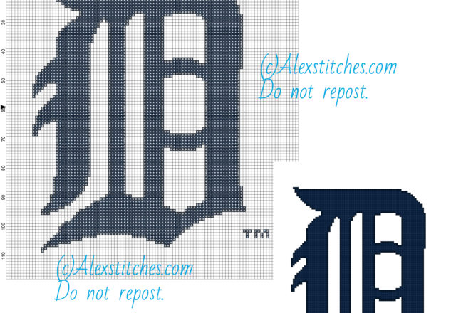 Detroit Tigers free logo Major League Baseball MLB cross stitch pattern 100x118 2 colors