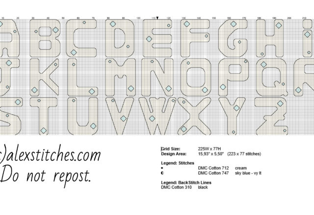 Diamonds cross stitch alphabet free download made with pcstitch