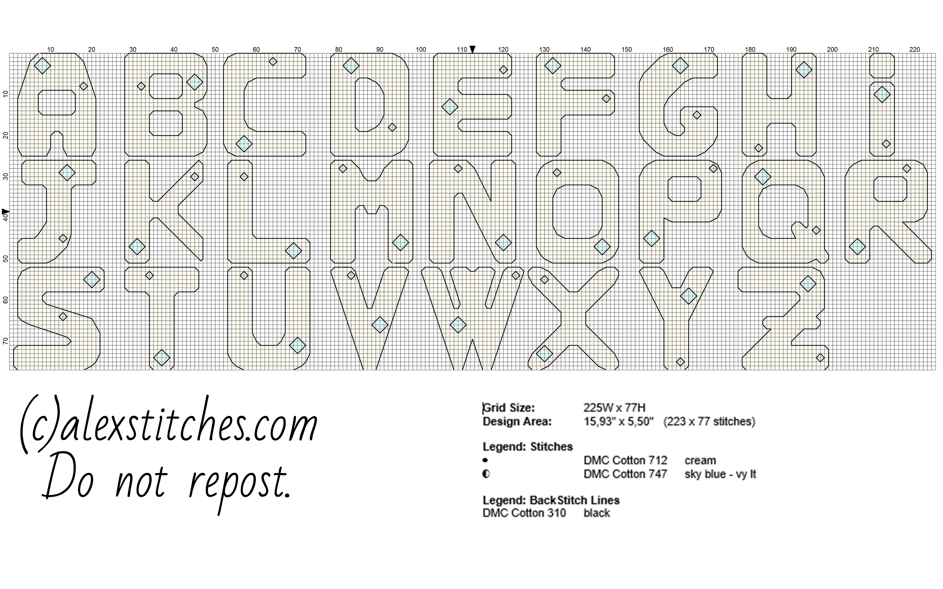 Diamonds cross stitch alphabet free download made with pcstitch