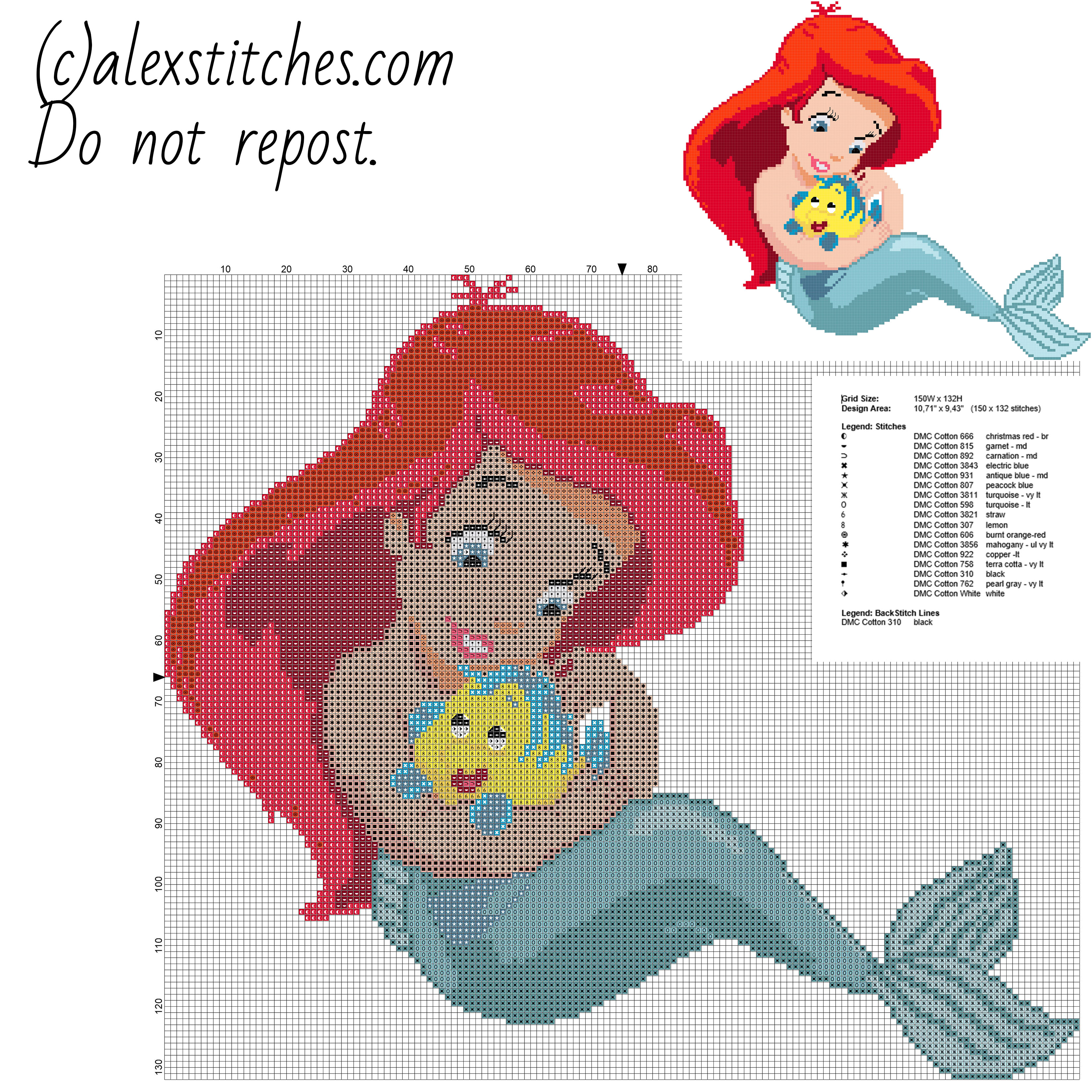 Disney Baby Princess Ariel free cross stitch pattern download in Disney category