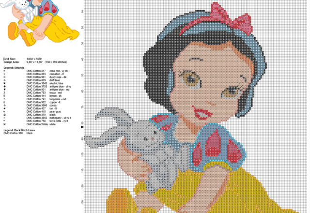 Disney Baby Princess Snow White free cross stitch pattern 138x159 stitches 18 DMC threads