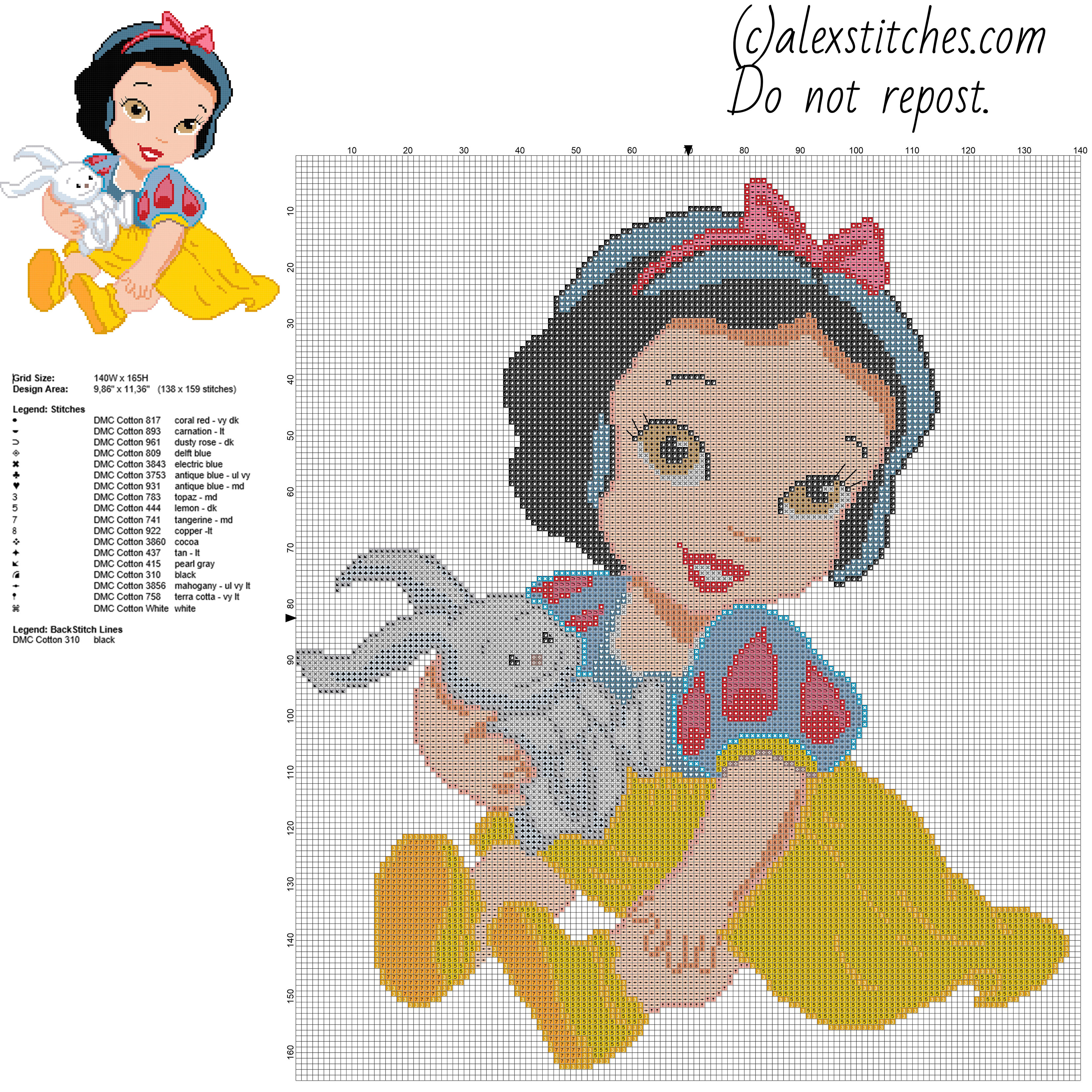 Disney Baby Princess Snow White free cross stitch pattern 138x159 stitches 18 DMC threads