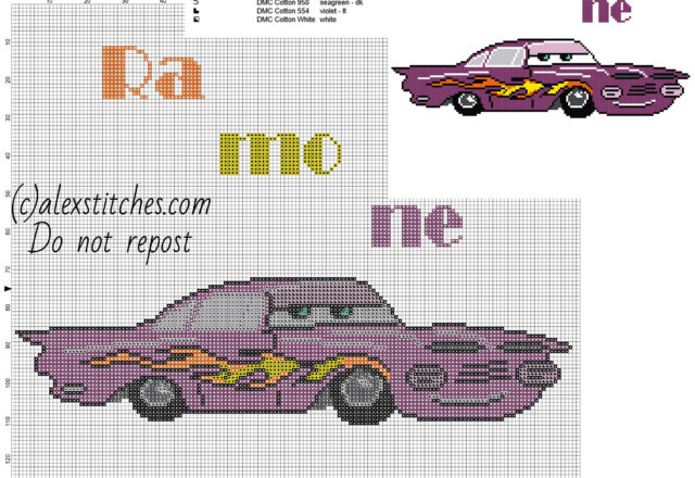 Disney Cars Ramone free big size cross stitch pattern