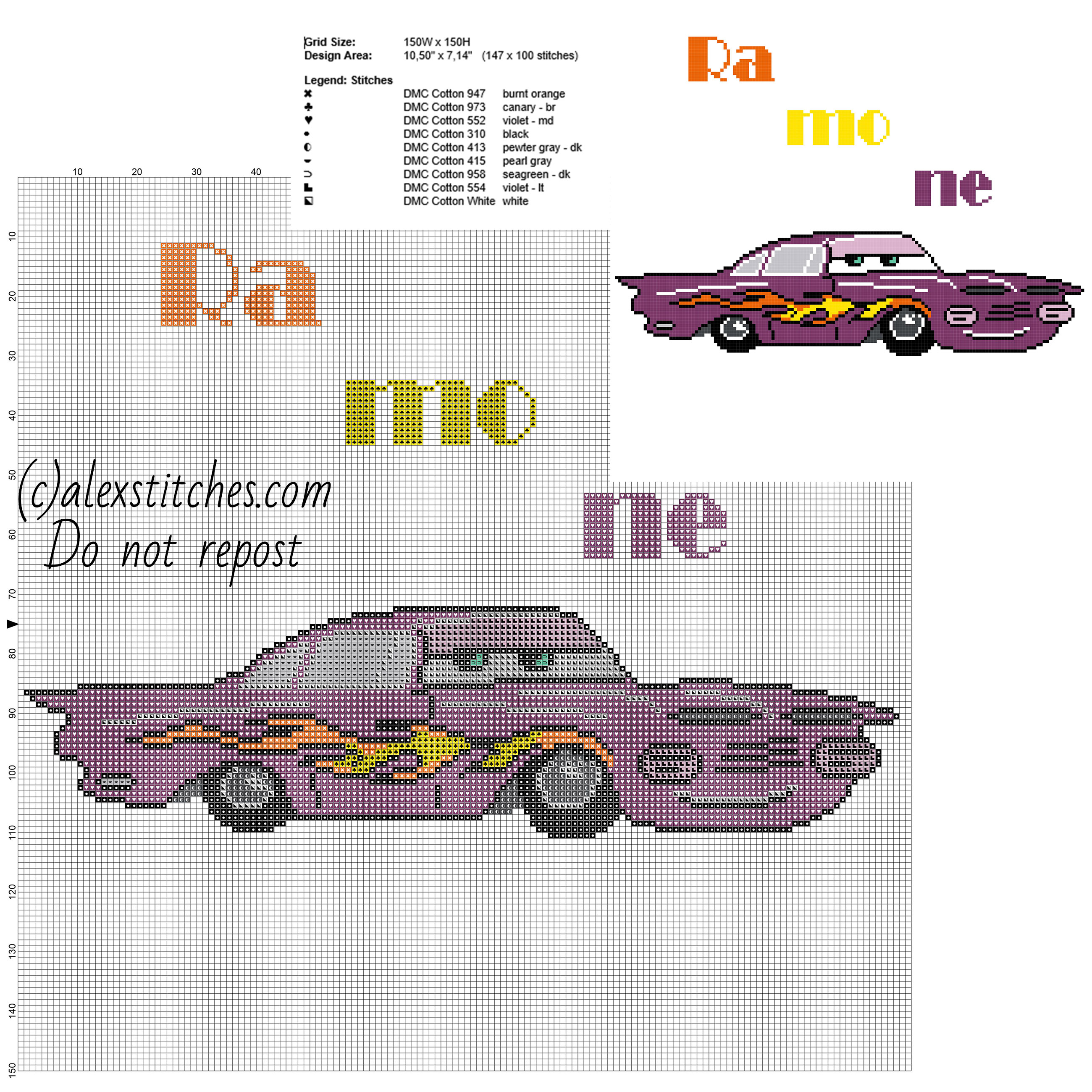 Disney Cars Ramone free big size cross stitch pattern