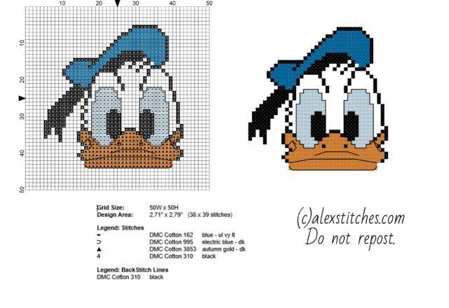 Disney Donald Duck face cross stitch baby bib idea