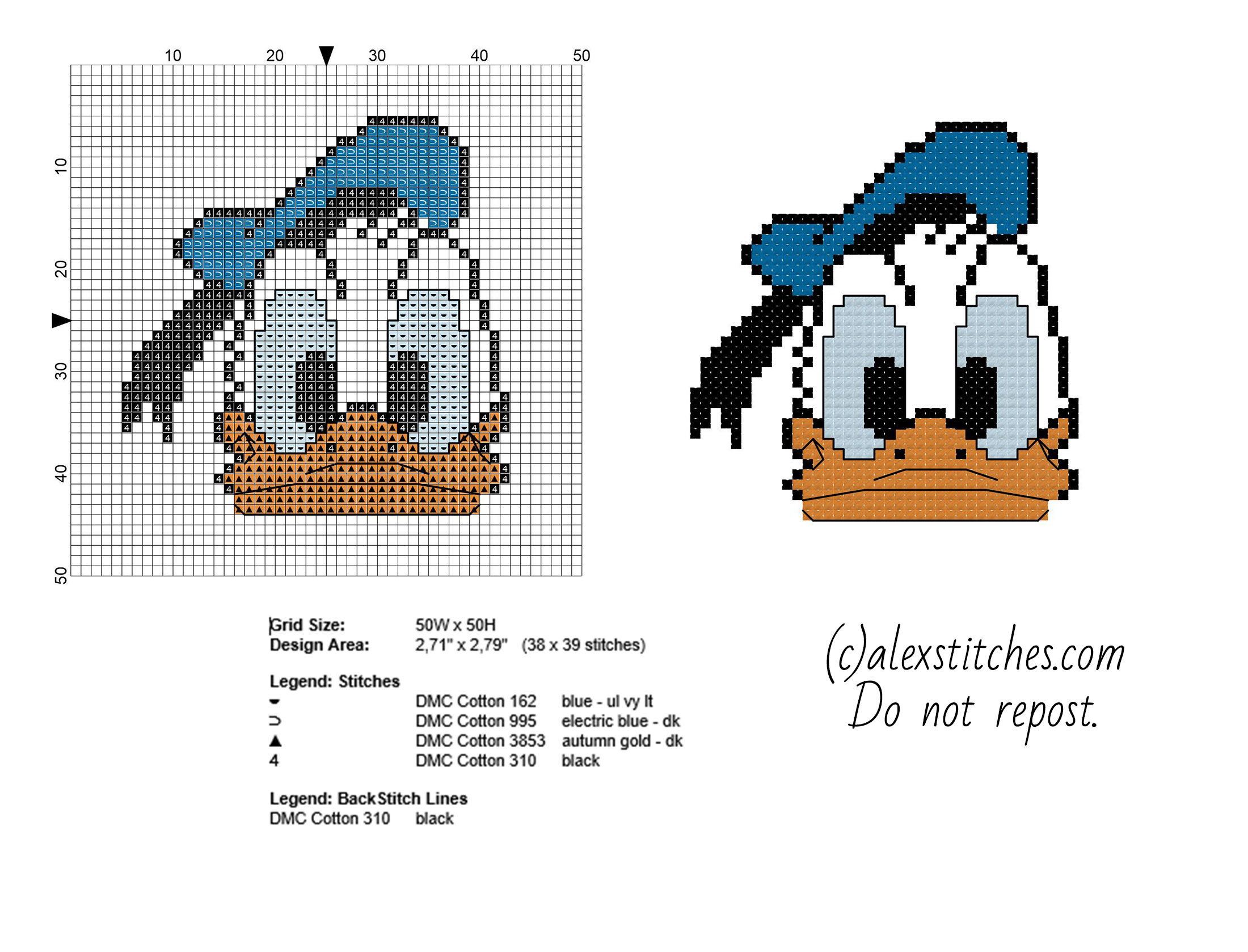 Disney Donald Duck face cross stitch baby bib idea