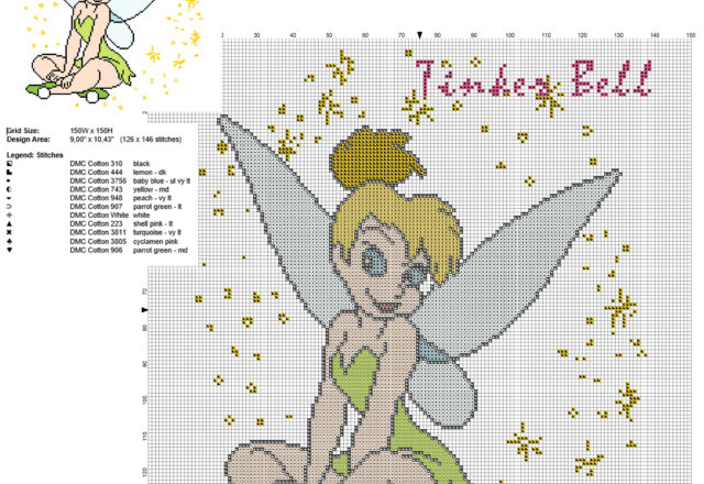 Disney Fairy Tinker Bell Tink free cross stitch pattern big size about 150 stitches